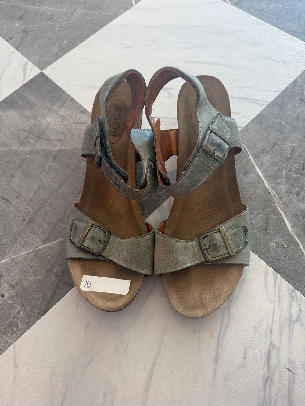 Taos Footwear Olive-Green Suede Ankle-Strap Sandals